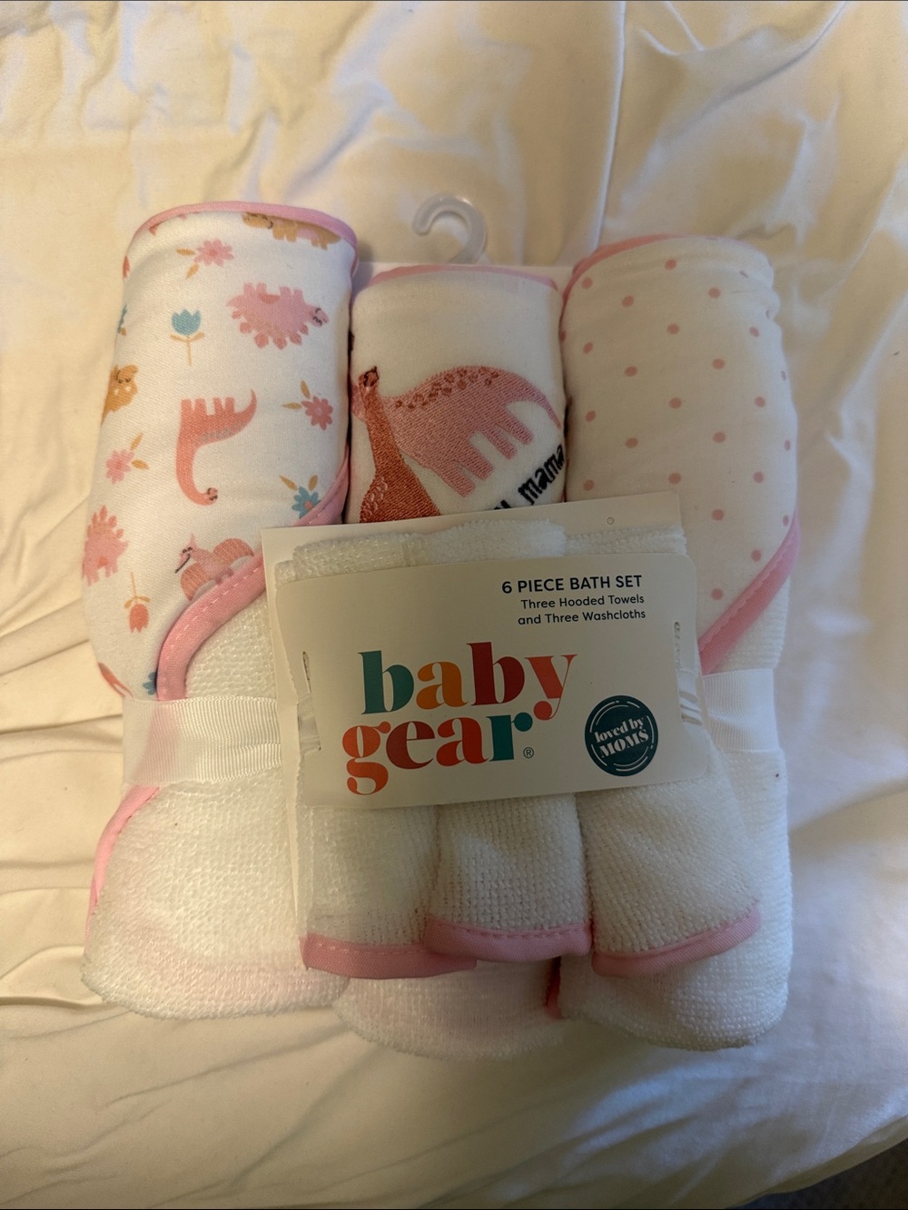 Baby Gear Pink & White Dinosaur and Polka Dot 6-Piece Baby Bath Set